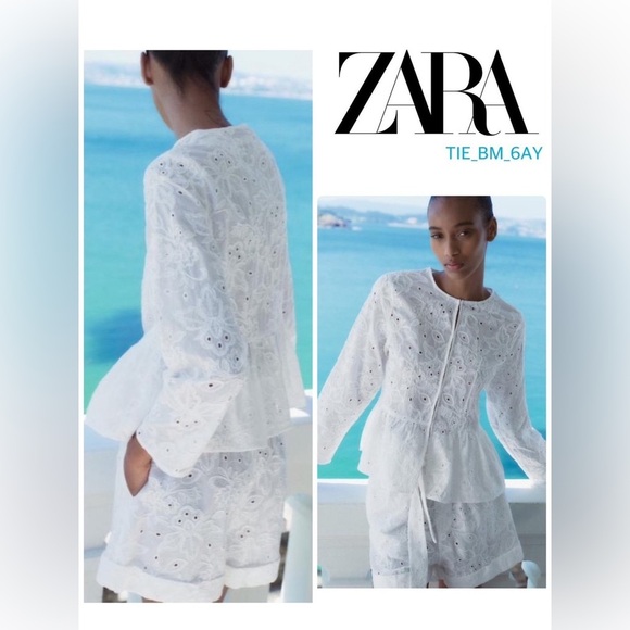 NWT ZARA EMBROIDERED PEPLUM BLOUSE & SHORTS SET SIZE M - Picture 1 of 11
